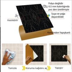 FAYANS ÜSTÜ PVC KAPLAMA 30 X 30  MERMER SİYAH DESENLİ - 847