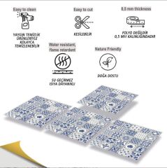 FAYANS ÜSTÜ PVC KAPLAMA 30 X 30  MODERN MAVİ KARO DESENLİ - 850