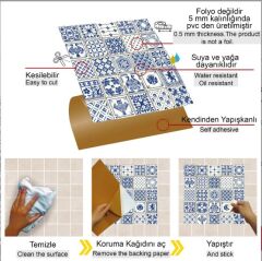 FAYANS ÜSTÜ PVC KAPLAMA 30 X 30  MODERN MAVİ KARO DESENLİ - 850