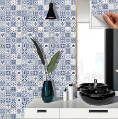 FAYANS ÜSTÜ PVC KAPLAMA 30 X 30  MODERN MAVİ KARO DESENLİ - 850