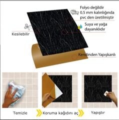 FAYANS ÜSTÜ PVC KAPLAMA 30 X 30  SİYAH MERMER DESENLİ - 855