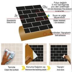 FAYANS ÜSTÜ PVC KAPLAMA 30 X 30  SİYAH METRO DESENLİ - 856