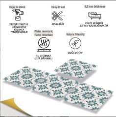 FAYANS ÜSTÜ PVC KAPLAMA 30 X 30  YEŞİL ÇİÇEK BAHÇESİ DESENLİ - 857