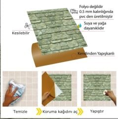 FAYANS ÜSTÜ PVC KAPLAMA 30 X 30  YEŞİL TAŞ DESENLİ - 858