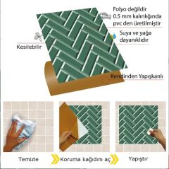 FAYANS ÜSTÜ PVC KAPLAMA 30 X 30  ZÜMRÜT BALIK SIRTI DESENLİ - 859