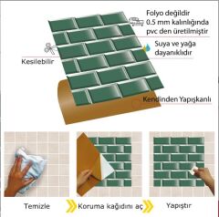 FAYANS ÜSTÜ PVC KAPLAMA 30 X 30  ZÜMRÜT METRO DESENLİ - 860