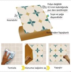 FAYANS ÜSTÜ PVC KAPLAMA 30 X 30  ZÜMRÜT ÇİÇEKLİ DESENLİ - 861