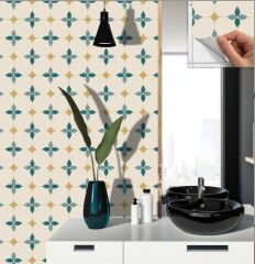 FAYANS ÜSTÜ PVC KAPLAMA 30 X 30  ZÜMRÜT ÇİÇEKLİ DESENLİ - 861