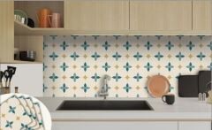 FAYANS ÜSTÜ PVC KAPLAMA 30 X 30  ZÜMRÜT ÇİÇEKLİ DESENLİ - 861