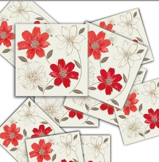 Kendinden Yapışkanlı KIRMIZI ÇİÇEK Dekoratif Mini Pvc Karo 203
