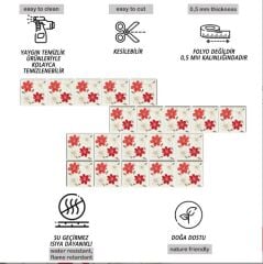 Kendinden Yapışkanlı KIRMIZI ÇİÇEK Dekoratif Mini Pvc Karo 203
