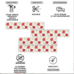 Kendinden Yapışkanlı KIRMIZI ÇİÇEK Dekoratif Mini Pvc Karo 203