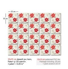 Kendinden Yapışkanlı KIRMIZI ÇİÇEK Dekoratif Mini Pvc Karo 203