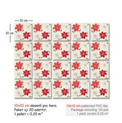 Kendinden Yapışkanlı KIRMIZI ÇİÇEK Dekoratif Mini Pvc Karo 203