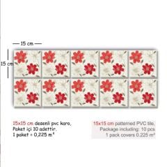 Kendinden Yapışkanlı KIRMIZI ÇİÇEK Dekoratif Mini Pvc Karo 203