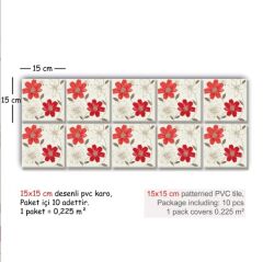 Kendinden Yapışkanlı KIRMIZI ÇİÇEK Dekoratif Mini Pvc Karo 203