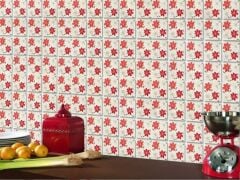 Kendinden Yapışkanlı KIRMIZI ÇİÇEK Dekoratif Mini Pvc Karo 203