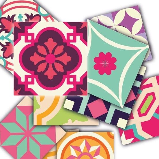 Kendinden Yapışkanlı PEMBE DESENLİ Dekoratif Mini Pvc Karo 207