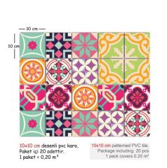 Kendinden Yapışkanlı PEMBE DESENLİ Dekoratif Mini Pvc Karo 207