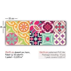 Kendinden Yapışkanlı PEMBE DESENLİ Dekoratif Mini Pvc Karo 207