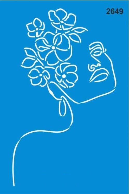 Stencıl Çiçekli Kadın Desen - 2649