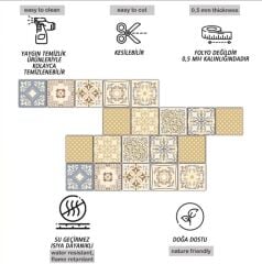 Kendinden Yapışkanlı RETRO SARI DESENLİ Dekoratif Mini Pvc Karo 208