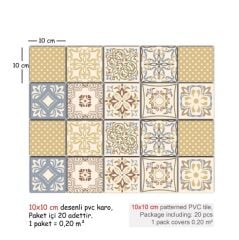 Kendinden Yapışkanlı RETRO SARI DESENLİ Dekoratif Mini Pvc Karo 208