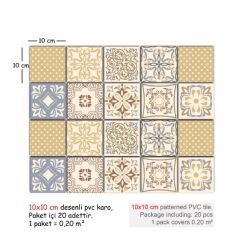 Kendinden Yapışkanlı RETRO SARI DESENLİ Dekoratif Mini Pvc Karo 208