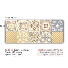 Kendinden Yapışkanlı RETRO SARI DESENLİ Dekoratif Mini Pvc Karo 208