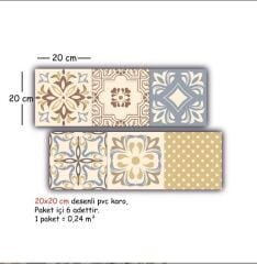 Kendinden Yapışkanlı RETRO SARI DESENLİ Dekoratif Mini Pvc Karo 208