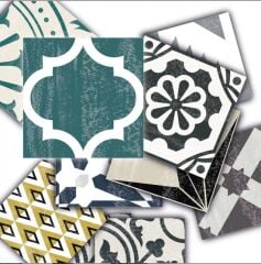 Kendinden Yapışkanlı RETRO YEŞİL DESENLİ Dekoratif Mini Pvc Karo 209