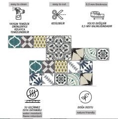 Kendinden Yapışkanlı RETRO YEŞİL DESENLİ Dekoratif Mini Pvc Karo 209
