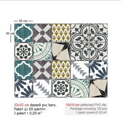 Kendinden Yapışkanlı RETRO YEŞİL DESENLİ Dekoratif Mini Pvc Karo 209