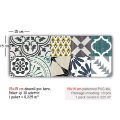 Kendinden Yapışkanlı RETRO YEŞİL DESENLİ Dekoratif Mini Pvc Karo 209