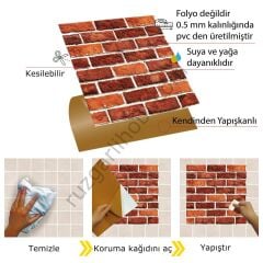 FAYANS ÜSTÜ PVC KAPLAMA 30 X 30 KIRMIZI TUĞLA DESEN-189