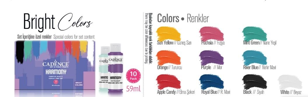 HARMONY AKRİLİK 10 LU SET BRINGHT COLORS - CANLI RENKLER 59 ML