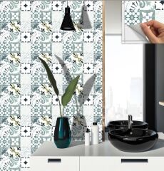 FAYANS ÜSTÜ PVC KAPLAMA 30 X 30 KARMA YEŞİL LONDRA DESENLİ - 342