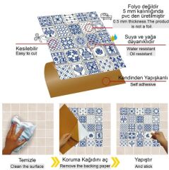 FAYANS ÜSTÜ PVC KAPLAMA 30 X 30 MODERN MAVİ KARO DESENLİ - 346