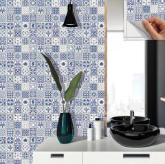 FAYANS ÜSTÜ PVC KAPLAMA 30 X 30 MODERN MAVİ KARO DESENLİ - 346