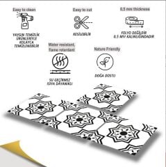 FAYANS ÜSTÜ PVC KAPLAMA 30 X 30 SİYAH SELÇUKLU YILDIZI DESENLİ - 351