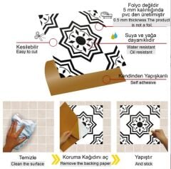 FAYANS ÜSTÜ PVC KAPLAMA 30 X 30 SİYAH SELÇUKLU YILDIZI DESENLİ - 351