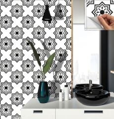 FAYANS ÜSTÜ PVC KAPLAMA 30 X 30 SİYAH SELÇUKLU YILDIZI DESENLİ - 351