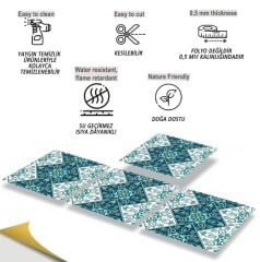 FAYANS ÜSTÜ PVC KAPLAMA 30 X 30 TURKUAZ ÇİÇEK DESENLİ - 356