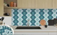 FAYANS ÜSTÜ PVC KAPLAMA 30 X 30 TURKUAZ ÇİÇEK DESENLİ - 356