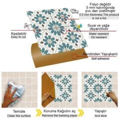 FAYANS ÜSTÜ PVC KAPLAMA 30 X 30 YEŞİL ÇİÇEK BAHÇESİ DESENLİ - 357