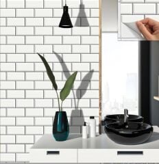 FAYANS ÜSTÜ PVC KAPLAMA 30 X 30 BÜYÜK BEYAZ KOYU DERZLİ METRO-572