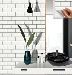 FAYANS ÜSTÜ PVC KAPLAMA 30 X 30 BÜYÜK BEYAZ KOYU DERZLİ METRO-572