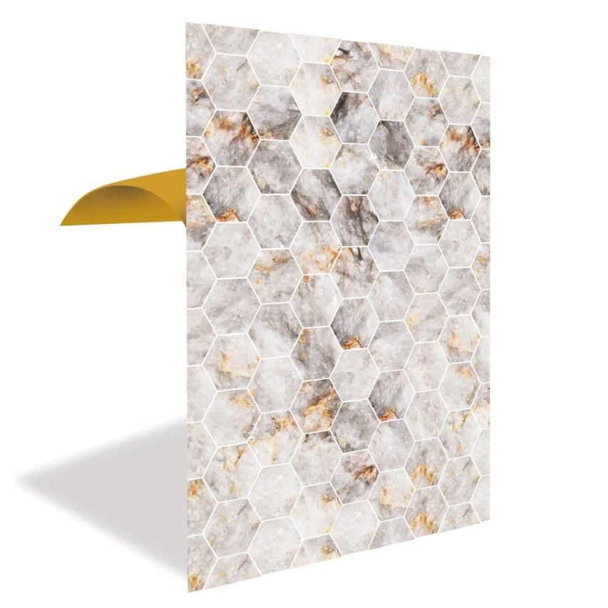 FAYANS ÜSTÜ PVC KAPLAMA 41 X 62 GOLD PETEK MERMER DESEN-583