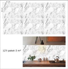 FAYANS ÜSTÜ PVC KAPLAMA 41 X 62 BEYAZ MERMER DESEN-585
