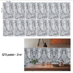 FAYANS ÜSTÜ PVC KAPLAMA 41 X 62 SİYAH ÇİZGİLİ MERMER DESEN-586